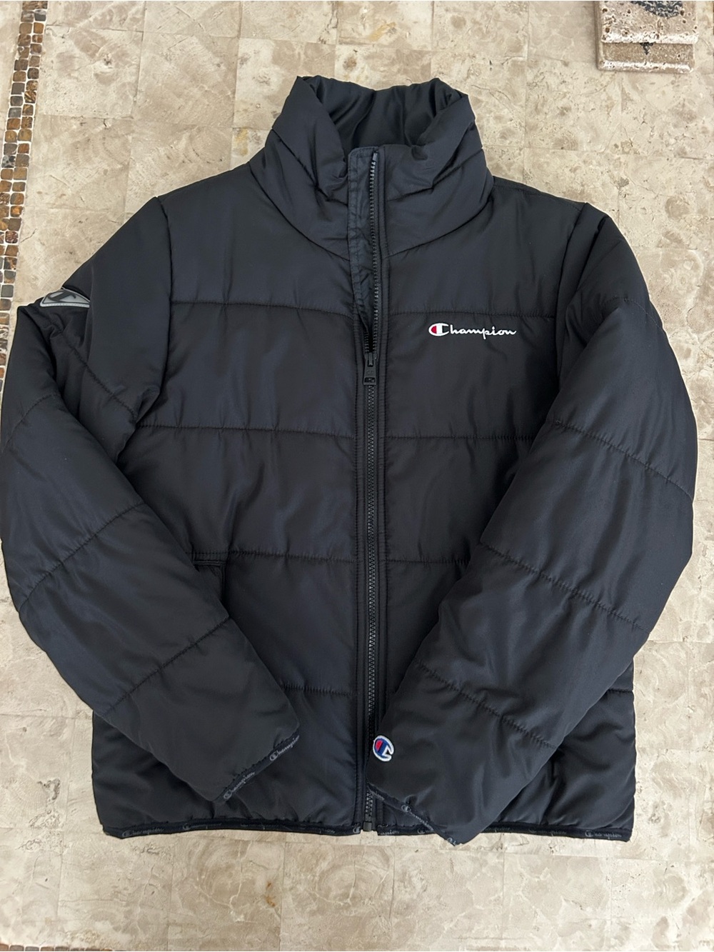 Champion Women's Lightweight Full-Zip Puffer Jacket Black Small